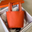 Hermes Picotin Lock PM Taurillon Epsom Leather Orange 9809 Silver HV11520CC86