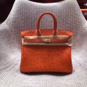 Hermes Real ostrich leather birkin bag BK35 orange HV09232Gm74