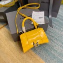 High Imitation Balenciaga Hourglass XS Top Handle Bag shiny box calfskin 28331 yellow HV06476bg96