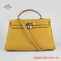 Hot Hermes Kelly 35cm Togo Leather Bag Yellow 6308 Silver Hardware HV05164cT87