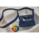 Hot Hermes mini Lindy Togo Leather Bag LD19 blue&gold-Tone Metal HV01248io40