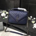 Hot YSL Flap Bag Calfskin Leather 392737 blue silver buckle HV01510Nm85