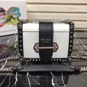 Imitation 1:1 Prada Cahier studded leather bag 1BD045-1 white&black HV11767LT32