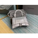 Imitation Balenciaga HOURGLASS SMALL TOP HANDLE BAG crocodile embossed calfskin B108895E silver HV01689SU34