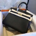 Imitation Hermes Birkin H35 new model litchi grain gold chain black HV05467uq94