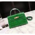 Imitation Hermes Kelly 19cm Tote Bag crocodile Leather KL19 green HV03235VO34