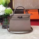 Imitation Hermes Kelly KY32 Tote Bag togo original Leather Light gray silver hardware HV06869zn33