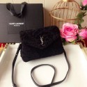 Imitation High Quality SAINT LAURENT Lambswool leather quilted shoulder bag Y538025 black HV08412HH94