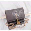 Imitation SAINT LAURENT Kate monogram medium crocodile-embossed leather shoulder bag A9288 grey HV05174EY79