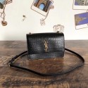 Imitation SAINT LAURENT Sunset croc-embossed leather cross-body bag 6781 black HV00499KV93