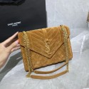 Imitation YSL ENVELOPPE MEDIUM BAG IN MIX MATELASSE GRAIN DE POUDRE EMBOSSED IN SUEDE Y487206 brown HV08553ye39