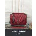 Imitation YSL Flap Bag Calfskin Leather 2508 red silver buckle HV04737uq94