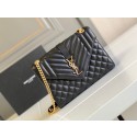 Imitation Yves Saint Laurent Calfskin Leather 487206 black&gold HV08824EY79