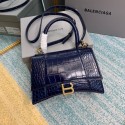 Knockoff Balenciaga HOURGLASS SMALL TOP HANDLE BAG crocodile embossed calfskin B108895E dark blue HV00732WW40