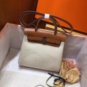 Knockoff Hermes mini Herbag Original Canvas Leather & Calfskin 45987 Offwhite&brown HV01373eF76