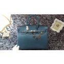 Knockoff High Quality Hermes Birkin 35cm tote bag litchi leather H35 blue HV07835FA65