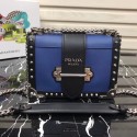 Knockoff Prada Cahier studded leather bag 1BD045-1 blue&black HV00730Ez66