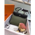 Luxury Hermes original canvas&calfskin leather herbag H45987 Blackish green with black HV01135Px24