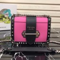 Prada Cahier studded leather bag 1BD045-1 rose&black HV08204lk46