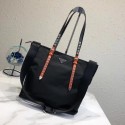 Prada Saffiano leather and nylon tote 1BG212 black&orange HV03048Xr72