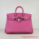 Replica Best Quality Hermes Birkin 25cm Embossed Leather Handbag 6068 Peachblow Silver Palladium hardware HV01260Rf83