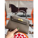 Replica Best Quality Hermes original mini Kelly chevre mysore K19CM grey&Gold Metal HV11800Rf83