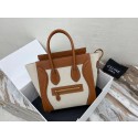 Replica CELINE MICRO LUGGAGE HANDBAG IN TEXTILE AND CALFSKIN 167793 TAN&WHITE HV09828Ye83