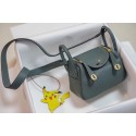 Replica Cheap Hermes mini Lindy Togo Leather Bag LD19 light blue&gold-Tone Metal HV11821Mq48