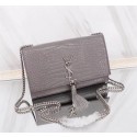 Replica Cheap SAINT LAURENT Kate monogram medium crocodile-embossed leather shoulder bag 9288 grey HV00141Mq48