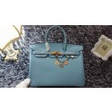 Replica Hermes Birkin 35cm tote bag litchi leather H35 light blue HV10022Ix66