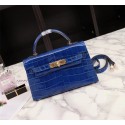 Replica Hermes Kelly 19cm Tote Bag crocodile Leather KL19 blue HV03838ED66