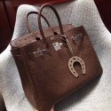 Replica Hermes Real ostrich leather birkin bag BK35 Chocolates HV03647BJ25