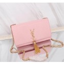 Replica SAINT LAURENT Kate monogram medium crocodile-embossed leather shoulder bag A9288 pink HV05113Yn66