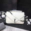 Replica YSL Flap Bag Calfskin Leather 392738 white silver buckle HV00266Xe44