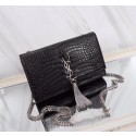 SAINT LAURENT Kate monogram medium crocodile-embossed leather shoulder bag 9288 black HV04754Lp50