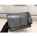 SAINT LAURENT Monogram Sunset medium crocodile-embossed leather cross-body bag 00931 Grey HV04697Pf97