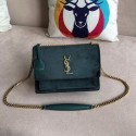 SAINT LAURENT Monogram Sunset medium velvet cross-body bag 442906 green HV01763Zf62