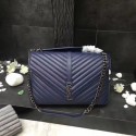 Top YSL Flap Bag Calfskin Leather 392738 blue silver buckle HV00431lE56