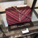 YSL Classic Calfskin Leather Flap Bag 2801 Wine HV09327Pu45