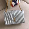 YSL Flap Bag Calfskin Leather 396910 silver HV03773LG44