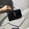 Yves Saint Laurent Calfskin Leather Shoulder Bag Y533036A black&silver-Tone Metal HV09221nE34