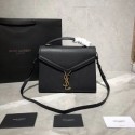 Yves Saint Laurent CASSANDRA TOP HANDLE MEDIUM BAG IN GRAIN DE POUDRE EMBOSSED LEATHER Y578000 Black HV00223MB38