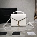 Yves Saint Laurent CASSANDRA TOP HANDLE MEDIUM BAG IN GRAIN DE POUDRE EMBOSSED LEATHER Y578000 White HV06774hT91