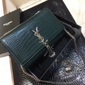 Yves saint Laurent crocodile leather Shoulder Bag 1456 green Silver Chain HV09627qB82