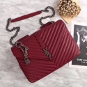 Yves Saint Laurent Monogramme Calf leather Shoulder Bag 26612 Deep red Silver Chain HV09079Jz48