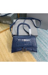 Balenciaga HOURGLASS SMALL TOP HANDLE BAG crocodile embossed calfskin B108895E blue HV06523fH28