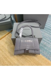 Balenciaga HOURGLASS SMALL TOP HANDLE BAG crocodile embossed calfskin B108895E grey HV03394Av26