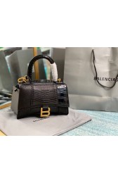 Best Quality Imitation Balenciaga Hourglass XS Top Handle Bag shiny crocodile embossed calfskin B108892E black HV09247dK58