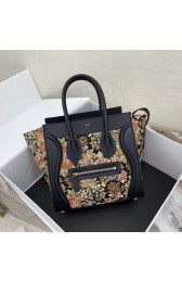 CELINE MICRO LUGGAGE BAG IN FLORAL JACQUARD AND CALFSKIN 167793 BLACK HV10905vm49