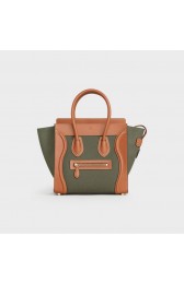 CELINE MICRO LUGGAGE HANDBAG IN TEXTILE AND CALFSKIN 167793 TAN&Khaki HV06172Tk78